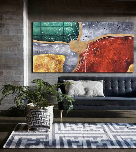 Gold Handmade Leaf Modern Abstract Canvas Artwork 09SDZ